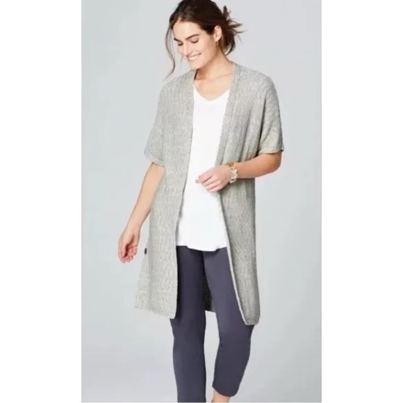 J.Jill Pure Jill Cardigan Knit Longline Duster Short Sleeve Grey Women’s XS - Picture 1 of 8